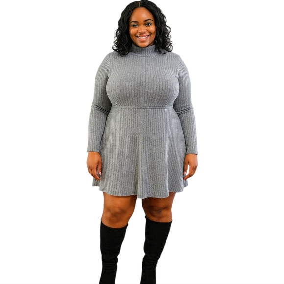 Cato Women's Plus Gray Rib Knit Midi Dress Size 14/16W - Picture 1 of 5
